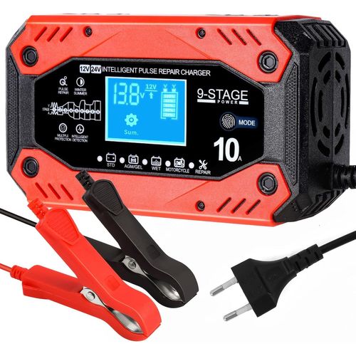 Chargeur Batterie Voitures, 10a 12v/5a 24v Intelligent Chargeur De Batterie Voiture Moto Automatique Réparation Fonction Portable