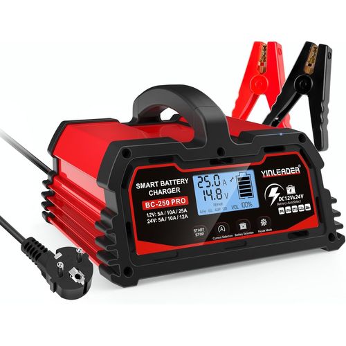 Eity-Chargeur De Batterie Intelligent 25a 12v/24v 12a/10a/5a,Chargeur De Voiture Lcd,Mainteneur De Batterie Pour Agm,Moto,12v Lifepo4