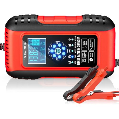 12v/24v 10a Chargeur Batterie Lithium, Chargeur Batterie Voitures Avec Écran Tactile, 11 Protections Charge&fonction Réparation
