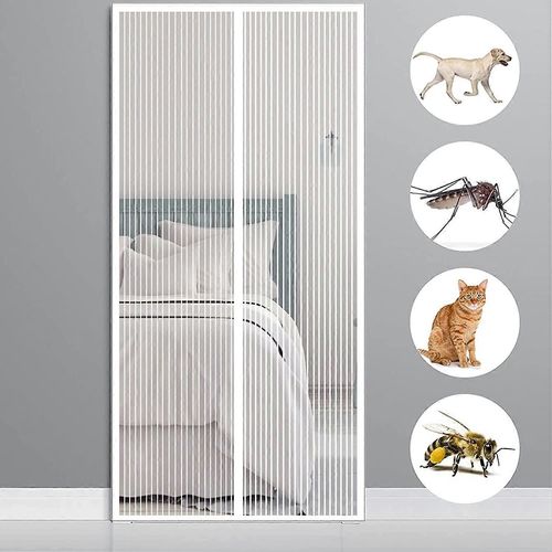 Rideau Magnétique Pour 150x220cm (59x87inch) Moustiquaire De Porte De Rideau Anti-Mouches Pour Couloirs,Portes Pour Porte D'entrée Intérieure/Patio,Blanc