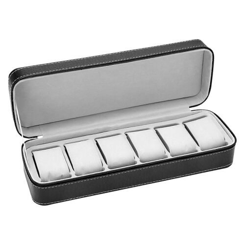 6 Fente Montre Boîte Fermeture Éclair Cas Collectionneur Bijoux Boîte De Rangement (Noir)