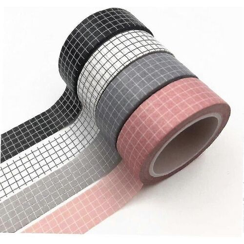 4pcs 10m Noir Et Blanc Grille Washi Ruban Ruban De Masquage Ruban Adhésif Autocollant Papeterie Décorative Rubans (Kui)
