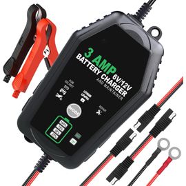 Eity-Chargeur De Batterie Voiture 3a,6v/12v Lifepo4 Chargeurs De Batterie,Maintien Charge Batterie,Chargeur De Batterie Pour Motos Voitures Bateaux Batteries Au Lithium Plomb-Acide(Agm,Gel Etc)