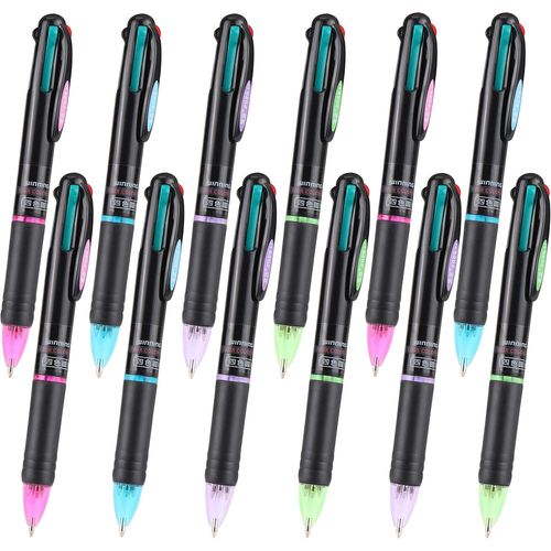 12 Pcs Stylo 4 Couleurs 0.7mm Stylos À Bille Multicolores Crayon Rétractable Encre Noir Bleu Rouge Et Vert Stylo 4 Couleurs Pour Fournitures Scolaires, Bureau, Etudiants
