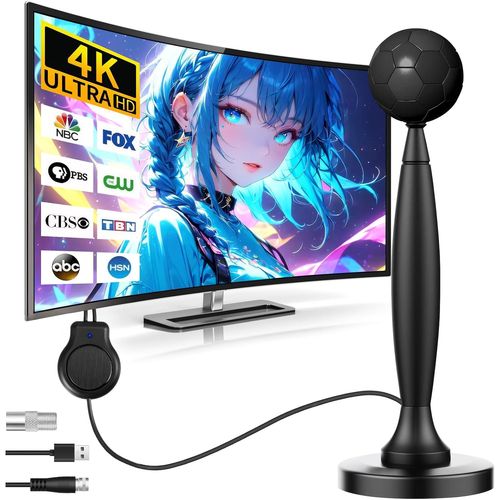 Antenne Tv D'Intérieur Améliorée 2025 Pour Smart Tv Avec Amplificateur De Signal Freeview À Gain Élevé De 400 Km +, Amplificateur De Signal Tv - Téléviseurs 4K 1080P Hdtv Et Radio Vhf/Uhf/Dab