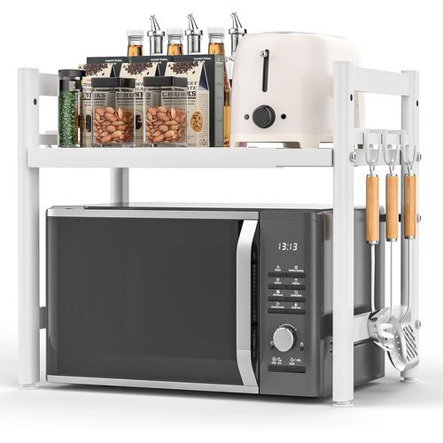 Support Pour Micro Onde Et Four Extensible Etagere Micro-Ondes, Support En Métal Four À Micro-Étagère Pour Micro-Ondes Avec 6 Crochets Suspendus Meuble Micro Ondes Cuisine Rangemen[CHU10502409]