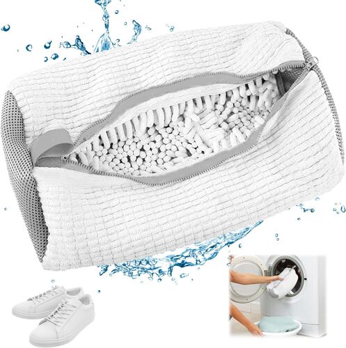 1 Piece Shoe Washing Bag, Washable Shoe Washing Machine, Reusable Wash Bag with Zip and Cleaning, Protect Your Shoes from Damage - White