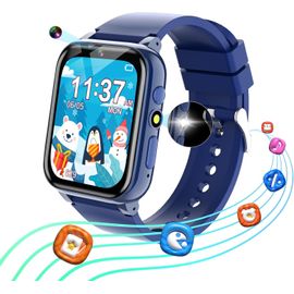 KAL-Montre Connectée Enfant Garçon 5-12 Ans -26 Jeux, Cartes D'Apprentissage, Livre Audio, Appareil Photo, Musique, Podomètre