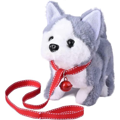 Peluche Husky Chien Jouet Chiot Chien de compagnie interactif électronique - Marcher,aboyer,remuer la queue,s'étirer Animal de compagnie pour enfants (chien Husky)