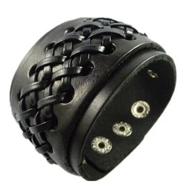 Bracelet Manchette En Cuir Pour Hommes,Bracelet En Cuir Bracelet Bijoux Artisanaux (Noir)