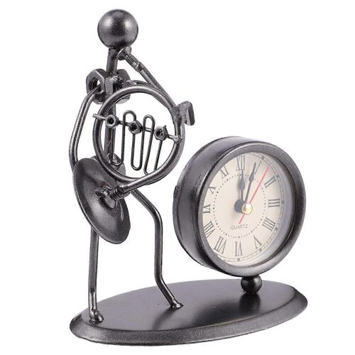 Horloge de bureau vintage Cor français Horloge de vélo en métal Musicien Figurine rétro Horloge de table ornement