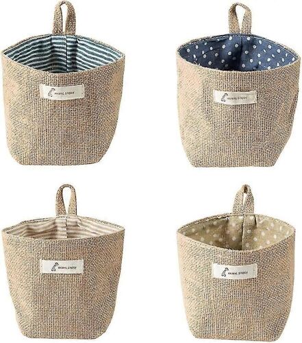 Sac de panier de rangement en coton et lin 4 pièces,sac de rangement suspenduutilisé pour installer des cosmétiques,petits articles