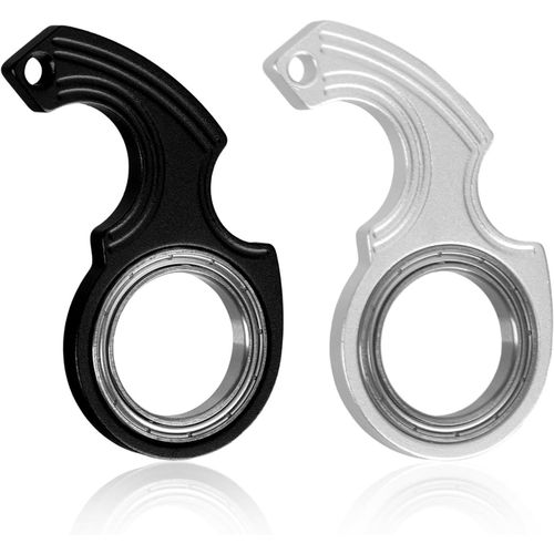 DDA-2pcs Porte-clés Spinner Toys avec 1,7cm de Diamètre Intérieur avec 2 Porte-Clés en Métal Keychain Spinner Fidget Ring Toy pour Enfants Adultes Soulagement de l'Anxiété (Noir, Argent)