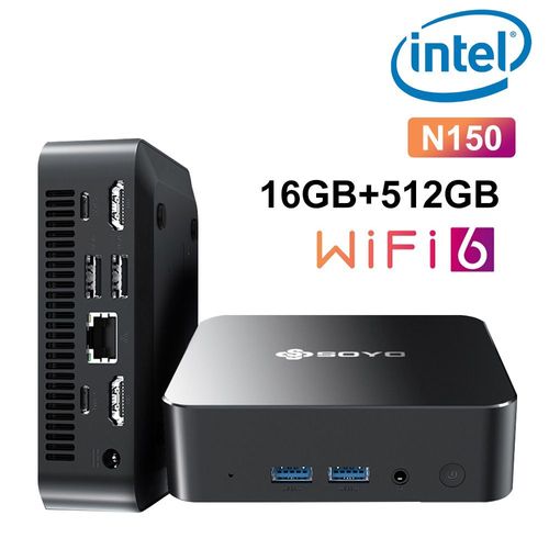 Mini PC SOYO M4 Pro Intel N150 4 coeurs - 3.6 GHz max - Ram 16 Go - SSD 512 Go, 2 ports HDMI + 1 écran triple écran Type-C complet, Wi-Fi 6,Bluetooth 5.2,2 ports USB 3.2,2 ports USB 2.0,1 port RJ45