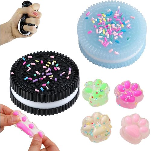 KAL-2 Pièces Biscuit Anti Stress Relief Toy Et 4 X Jouets Squishy Pattes De Chat, Doux Squeezie Jouets Biscuit, Fufu Squishy Yoyo Squishy Pour L'Autisme Accessoires De Jeux (Noir Et Bleu)