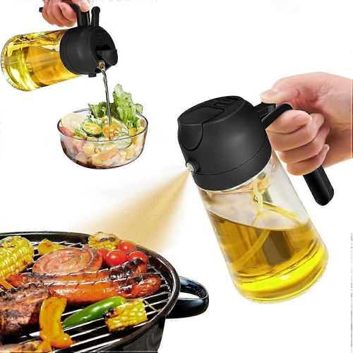 Distributeur D'huile De Qualité Alimentaire,Pulvérisateur D'huile 2 En 1 Pour La Cuisson,Flacon Pulvérisateur D'huile En Verre De 17 Oz/500 Ml Avec Bec Verseur,Salade,Friture,Barbecue (Noir)