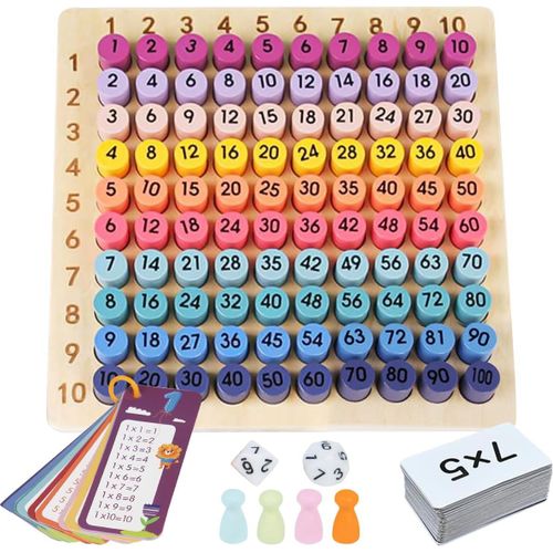 PLAY-Table De Multiplication Montessori 1 * 1,Jeux De Plateau Table De Multiplication Multicolore En Bois Pour Enfants,Jeu D'Apprentissage Pour Les Manipulations Mathématiques Pour Apprendre À Compte
