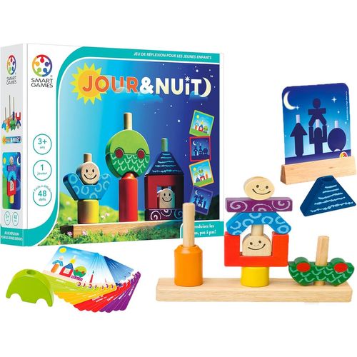 Chenquansarl-Jour Et Nuit - Jeu De Réflexion En Bois - Reproduis Les Images Pas À Pas - 48 Défis De Niveaux Différents - 1 Joueur - Pour Enfants À Partir De 3 Ans, Klar