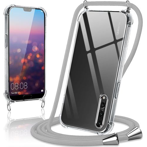 Coque Huawei P20 Pro (6.1) Transparente En Tpu Souple Antichoc Avec Lanière Nylon Réglable 160 Cm - Gris