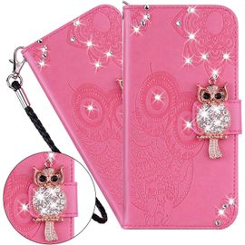 Coque Galaxy A41,Portefeuille Etui Housse Pour Samsung Galaxy A41 Coque Gaufrage Paillette Diamant Hibou Pu Cuir Flip Wallet Etui Coquille Couverture Pour Samsung Galaxy A41,Yk Owl Pink