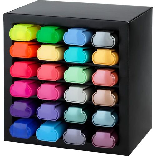Set De Bureau Avec 24 Suligneurs Dans Une Boîte De Rangement, Surligneurs Pastel, Neóns Et Métalliques, Pointe Biseautée De Précision, Marqueurs Plats Ergonomiques