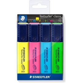 364wp4 Textsurfer Classic, Surligneurs Fluorescents De Haute Qualité Résistants Aux Uv, Pointe Biseautée De 1 À 5 Mm, Étui Plastique Avec 4 Surligneurs Assortis[Z354]