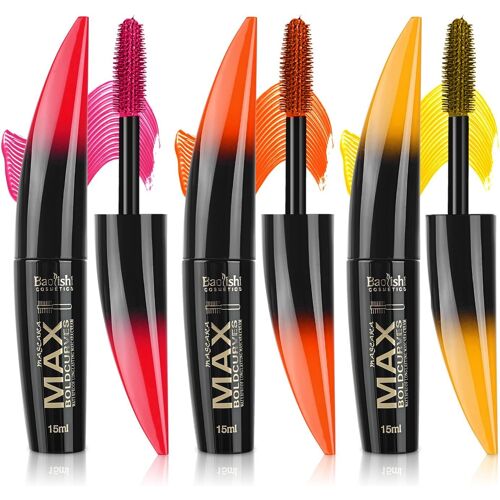 Kal-3 Couleurs Mascara Couleur, Mascara Coloré Rose Orange Jaune, Fibre De Soie 4d Maquillage Femme Yeux, Waterproof Longue Tenue, Pour Halloween, Noël, Fête D'anniversaire
