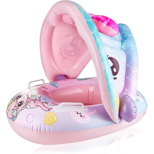 Bouee Bebe Avec Pare Soleil, Siège De Natation Gonflable Sirène Avec Accoudoirs Pour Enfants De 6 À 36 Mois (Jusqu¿À 15 Kg), Bouee Piscine Bebe