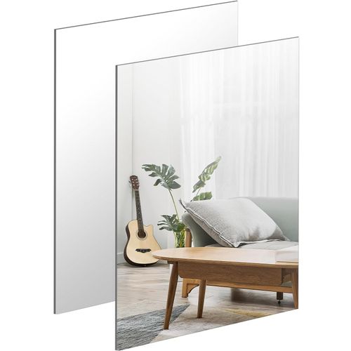 Cap-2pcs Miroir Mural En Verre 30 X 21 Cm, Miroir Mural Décoratif Autocollant Hd Sans Cadre, Grand Pour Toilettes D'invités, Salle De Bain, Dressing, Salon, Etc.