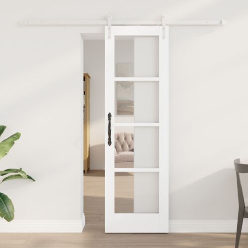 Porte Coulissante vidaXL avec Kit de Matériel Blanche 61x198,5 cm en Bois Massif de Pin, Porte Intérieure vidaXL avec Verre 'ORKDAL'Blanche 61x198,5x4 cm