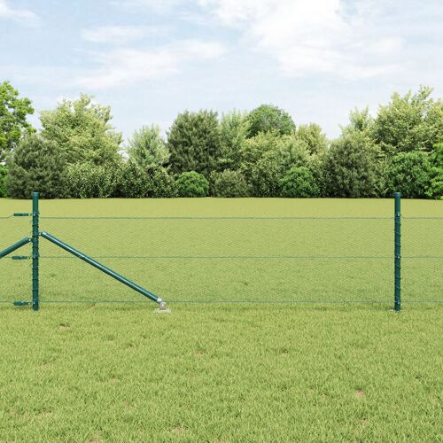 Clôture Hexagonale Vidaxl Verte 0.4x10 M Acier, Poteaux De Clôture Vidaxl Avec Pique 7 Pcs Ø32 Mm 60 Cm Acier Galvanisé