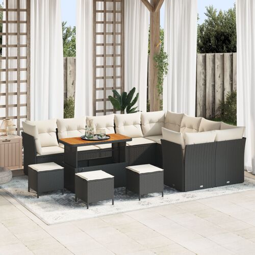 Ensemble De Canapé De Jardin 13 Pièces Avec Coussins Noir Rattan Pe Acacia, Ensemble De Salle À Manger De Jardin 4 Pièces Avec Coussins Noir Rattan Pe Acacia