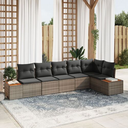 Ensemble De Canapé De Jardin 6 Pièces Avec Coussins En Rattan Poly Gris Acacia, Canapé De Jardin 2 Places Avec Rangement Et Coussins En Rattan Poly Gris