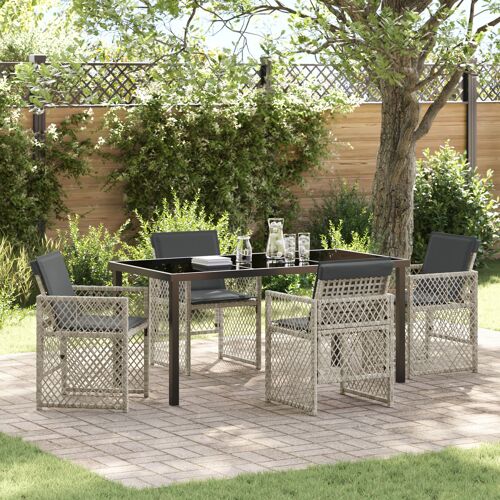 Ensemble De Salle À Manger De Jardin 5 Pièces Avec Coussins Gris Clair, Table De Jardin Vidaxl Noire 160x80x73 Cm En Verre Trempé