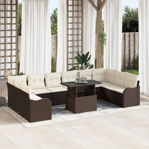 Ensemble de Sofa de Jardin vidaXL 11 pièces avec Coussins Marron Poly Rattan, Sofa de Jardin 2 places vidaXL avec Coussins Marron Poly Rattan