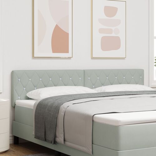 Tête De Lit Led Avec Boutons En Cristal Gris Clair 90 Cm Velours, Tête De Lit Avec Boutons En Cristal Gris Clair 180 Cm Velours