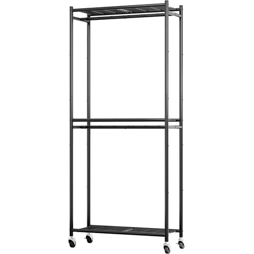 Sakugi Portant À Vêtement 84 X 32 X 200 Cm ¿ Penderie Vêtement Dressing Chambre Adulte Avec Étagères & Roulettes, Portant Vêtement Solide À Roulettes Avec Crochets, Pour Chambre (Noir)