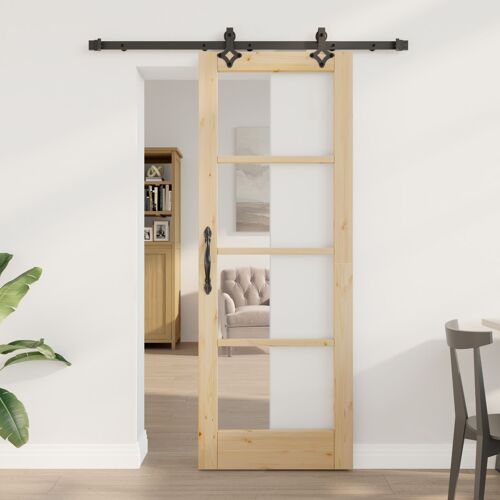Porte coulissante vidaXL avec kit de quincaillerie 73,5 x 198,5 cm en pin massif, Porte intérieure vidaXL avec verre 'ORKDAL'73,5 x 198,5 x 4 cm en pin massif