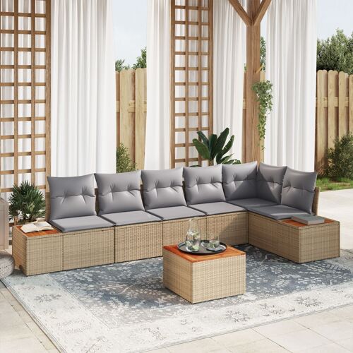 Ensemble Canapé Jardin 7 Pièces Avec Coussins Beige Poly Rattan Acacia, Canapé Jardin 2 Places Avec Rangement Et Coussins Beige Poly Rattan
