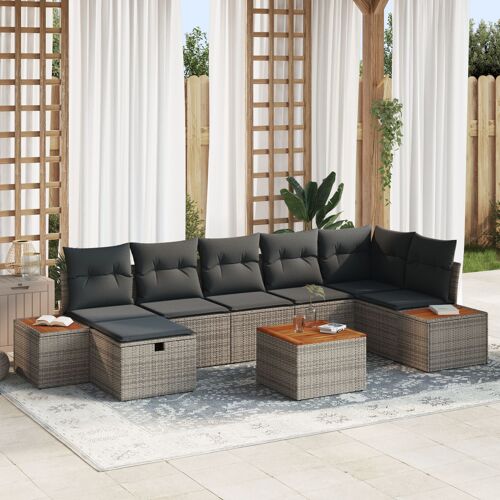 Ensemble de canapé de jardin 8 pièces gris avec coussins