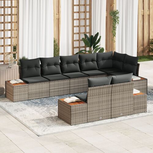 Ensemble De Canapé De Jardin 8 Pièces Avec Coussins Gris En Poly Rotin