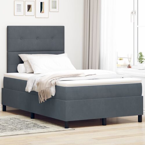 Lit Box Spring avec Matelas Gris Foncé Petit Double Velours