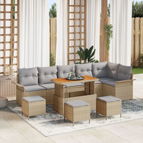 Vidaxl Ensemble De Canapé De Jardin De 10 Pièces Avec Coussins Beige En Rotin Acacia, Vidaxl Canapé De Jardin Deux Places Avec Coussins Beige En Rotin, Vidaxl Ensemble De Salle À Manger De Jardin De 4 Pièces Avec Coussins Beige En Rotin Acacia