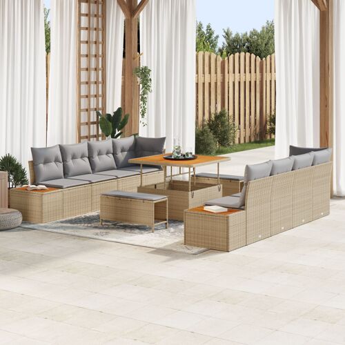 Set de Canapé de Jardin vidaXL 11 pièces avec Coussins Beige Rattan Acacia, Canapé de Jardin 2 Places vidaXL avec Rangement & Coussins Beige Rattan, Set de Restauration de Jardin 3 Pièces avec Coussins Beige Rattan Acacia