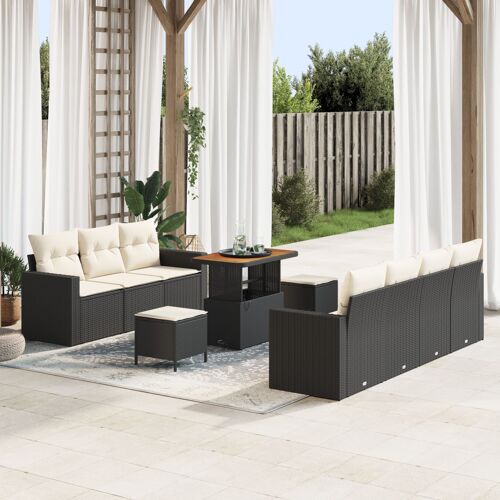 Vidaxl Ensemble De Canapé De Jardin 10 Pièces Avec Coussins Noir Poly Rotin Acacia