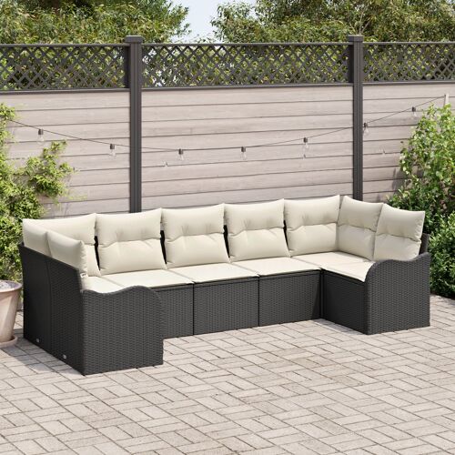 Ensemble De Canapé Jardin 7 Pièces Avec Coussins En Polyester Noir Poly Rotin, Canapé 2 Places Jardin Avec Rangement Et Coussins En Polyester Noir Poly Rotin