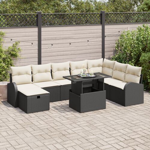 Ensemble De 9 Canapés De Jardin Avec Coussins En Rattan Poly Noir, Canapé De Jardin 2 Places Avec Rangement & Coussins En Rattan Poly Noir
