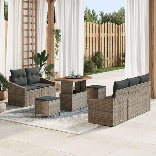 vidaXL Ensemble de Sofa de Jardin de 8 Pièces avec Coussins Gris Poly Rattan Acacia, vidaXL Sofa de Jardin 2 Places avec Rangement et Coussins Gris Poly Rattan, vidaXL Ensemble de Jardin de 3 Pièces avec Coussins Gris Poly Rattan Acacia
