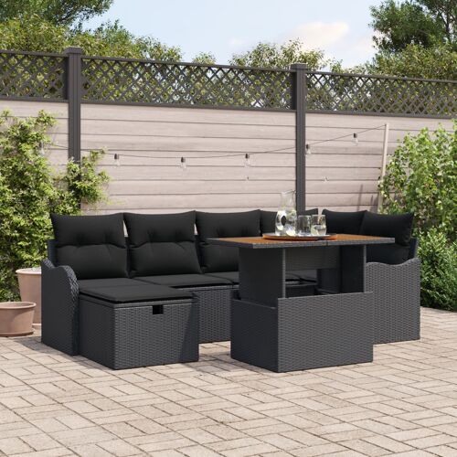 Ensemble De Canapés De Jardin 7 Pièces Avec Coussins Rotin Poly Noir, Canapé De Jardin 2 Places Avec Rangement Et Coussins Rotin Poly Noir