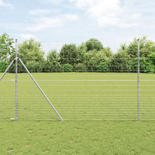 Clôture Agricole Vidaxl 1.6x25 M En Acier Galvanisé, Poteaux De Clôture Vidaxl 13 Pièces Ø32 Mm 210 Cm En Acier Galvanisé